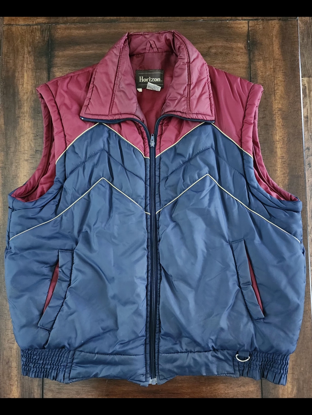Vintage Horizon Quilted Puffer Vest in Navy & Burgundy